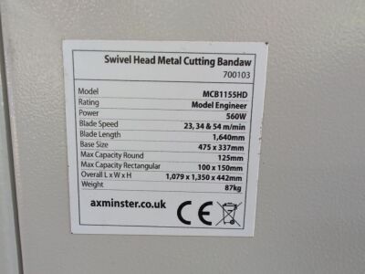 Axminster MCB1155HD Swivel Head Metal Cutting Bandsaw - 4