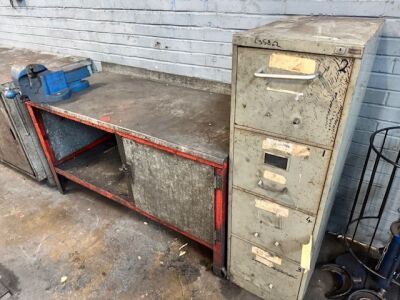 Steel Work Bench c/w: Vice & Steel Filing Cabinet