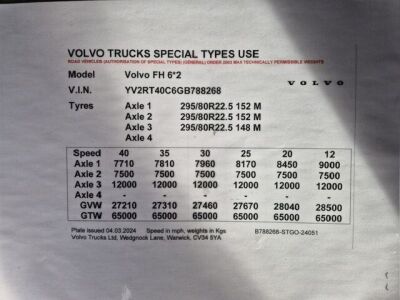 2016 Volvo FH500 65 ton 6x2 Midlift Tractor Unit - 6