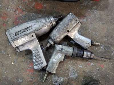 3x Pneumatic Air Tools, 2x ½ inch Nut Guns, 1x Air Drill