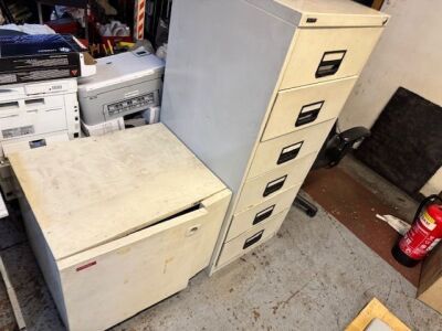 2x Metal Cabinets, 2x Office Chairs, Small Shredder & TP Link Modem/Router