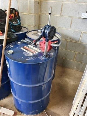 Part Used 200 Litre Drum of AW46 Hydraulic Oil + 2 x Pumps
