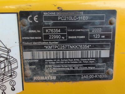 2022 Komatsu PC210LC-11EO Excavator - 28