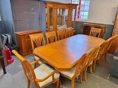 10 Seat Dining Table with Chairs, 2x Side Boards & Display Cabinet