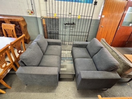 2x 2 Seater Sofas & Glass Coffee Table 