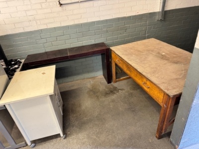 Metal Cabinet, Side Board & Wooden Desk