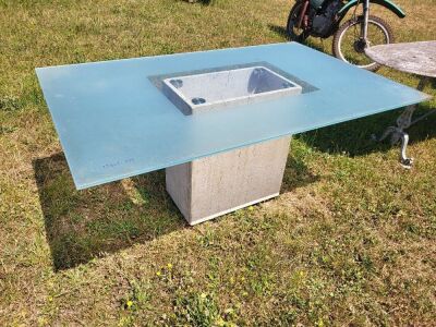 Concrete Pedestal Glass Top Table