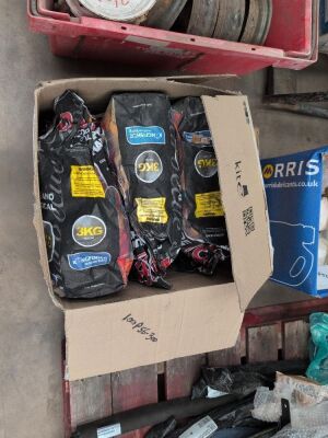 Wheel Barrow Wheel Rims, Welding Rods, Lamp, Charcoal. 