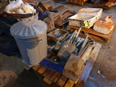 Qty of Misc Hand Tools + Metal Dust Bin