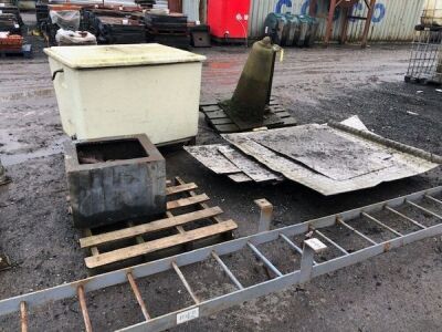 Steel Ladder, Qty of Chequer Plate, Steel Clamp, Cast Iron Bollard, Fibre Glass Box - 11