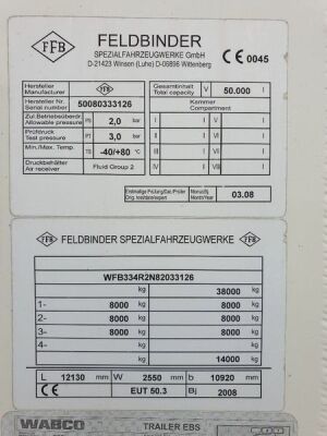 2008 Feldbinder 50m³ 3 Pot Belly Triaxle Tanker Trailer - 27