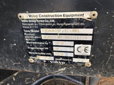 2018 Volvo EC140EL Excavator - 5