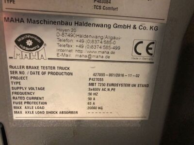 2016 MAHA MBT 7250 Euro System Roller Brake Tester - 8