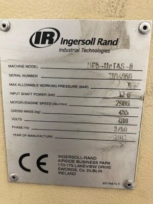 2012 Ingersoll Rand UP5-11CTAS-8 3 Phase Compressor - 2